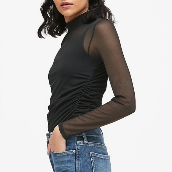 BANANA REPUBLIC Diamond Plaid Mesh Mock-Neck Top, S - Picture 8 of 8